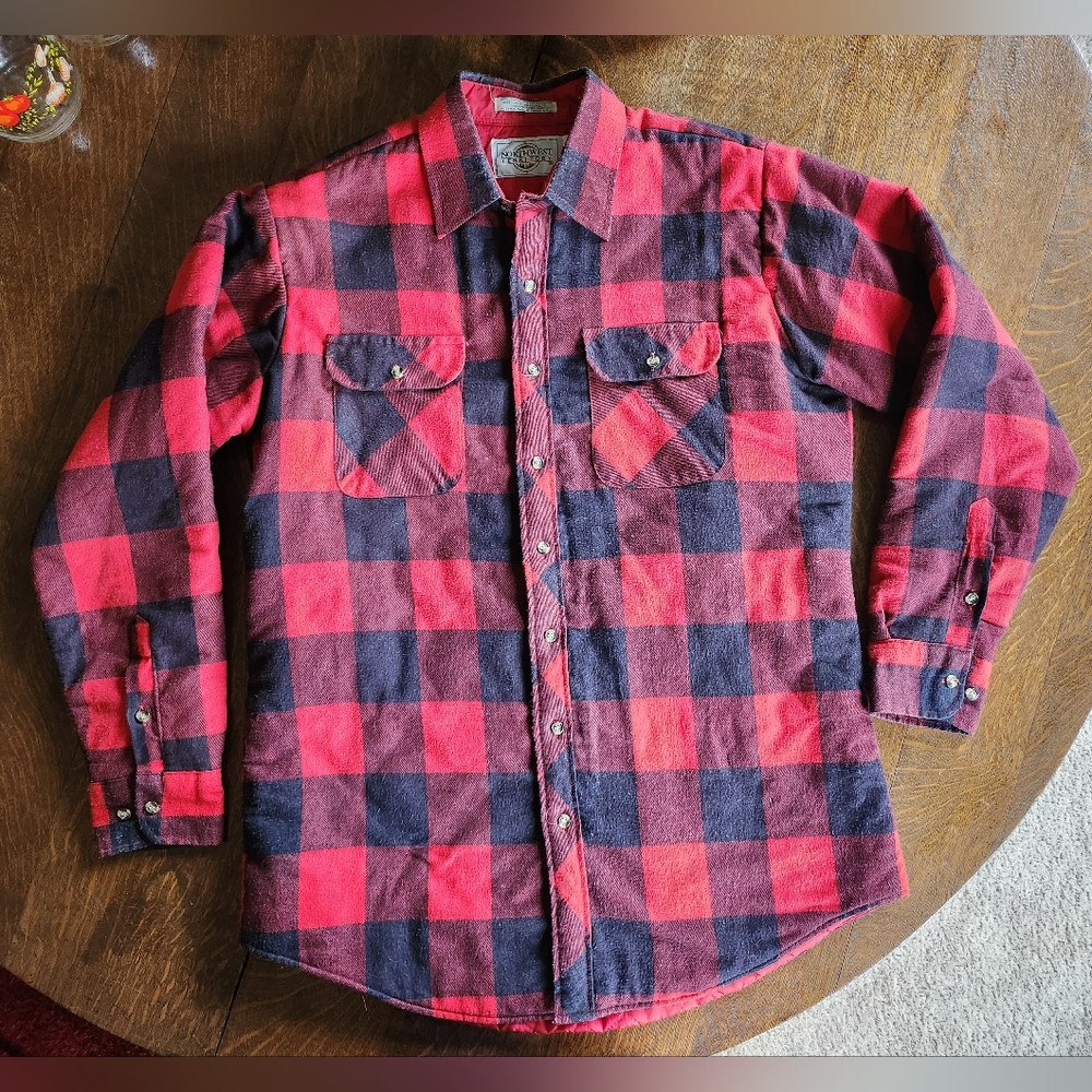 Vintage Thick Lined Flannel Northwest Territory Large Tall Red Black Plaid